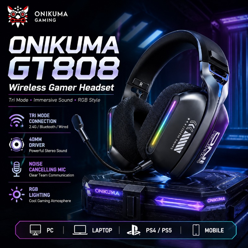 Soundbar Bluetooth Home - ONIKUMA GT808 Wireless Gaming Headset Tri
