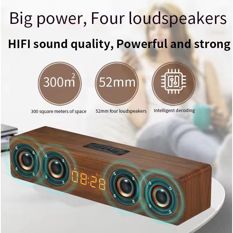W8C 12W Wooden Bluetooth Speak - Soundbar Bluetooth Home 评论和价格